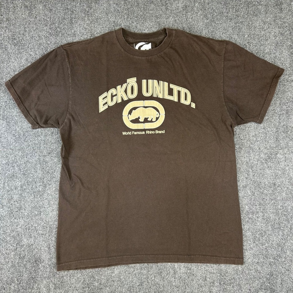 Ecko Unltd Mens Large Brown Rhino Graphic T-Shirt Short Sleeve Urban Streetwear
